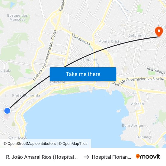 R. João Amaral Rios (Hospital Regional) to Hospital Florianópolis map