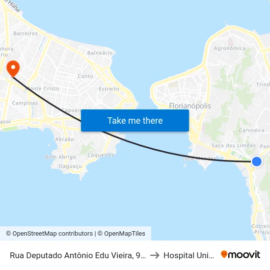 Rua Deputado Antônio Edu Vieira, 94 (001) to Hospital Unimed map