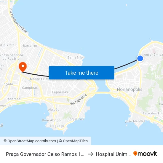 Praça Governador Celso Ramos 1120 to Hospital Unimed map