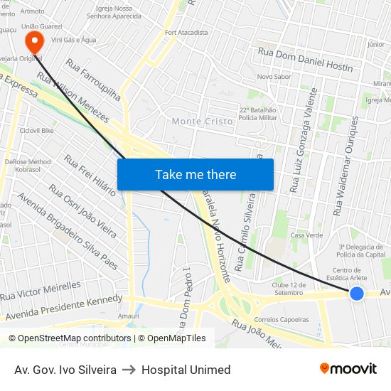 Av. Gov. Ivo Silveira to Hospital Unimed map