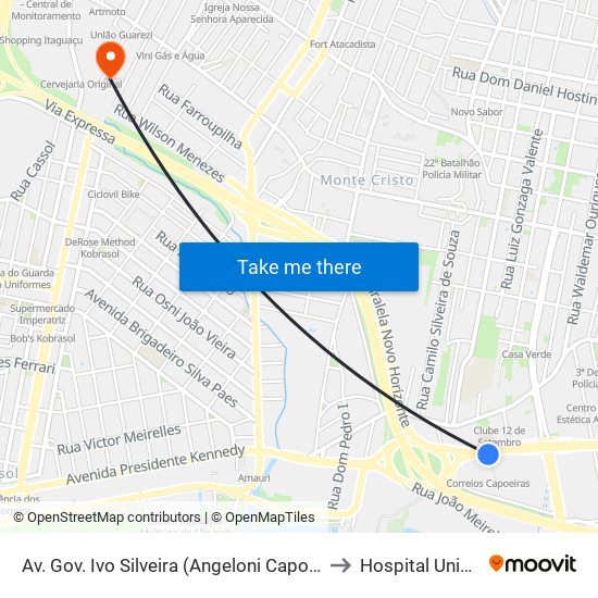 Av. Gov. Ivo Silveira (Angeloni Capoeiras)) to Hospital Unimed map