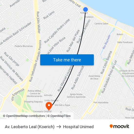 Av. Leoberto Leal (Koerich) to Hospital Unimed map