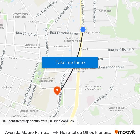 Avenida Mauro Ramos, 762 to Hospital de Olhos Florianópolis map