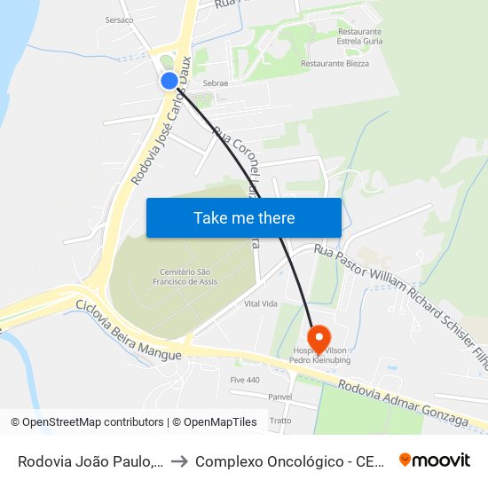 Rodovia João Paulo, 56 to Complexo Oncológico - CEPON map