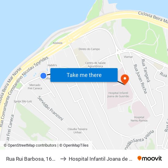 Rua Rui Barbosa, 161 / 174 to Hospital Infantil Joana de Gusmão map