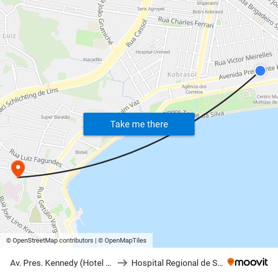 Av. Pres. Kennedy (Hotel Kennedy) to Hospital Regional de São José map