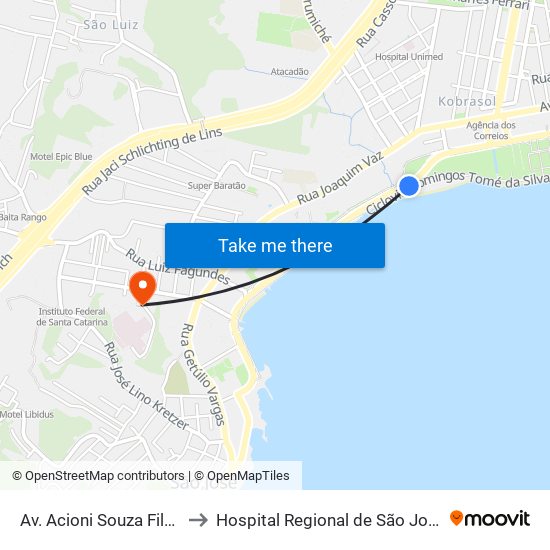 Av. Acioni Souza Filho to Hospital Regional de São José map