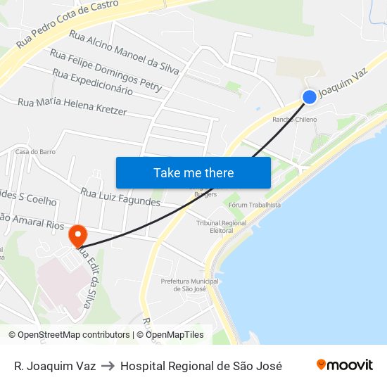 R. Joaquim Vaz to Hospital Regional de São José map