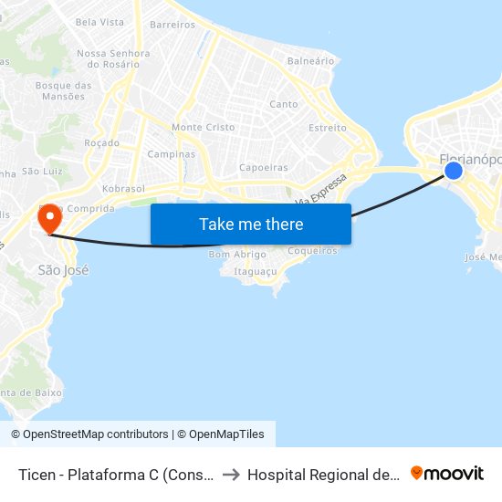 Ticen - Plataforma C (Consórcio Fênix) to Hospital Regional de São José map