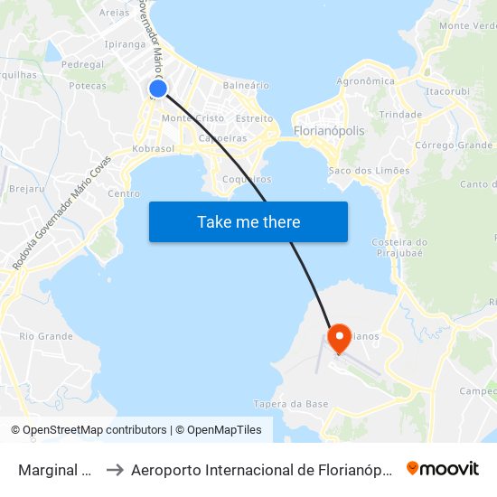 Marginal Br-101 to Aeroporto Internacional de Florianópolis / Hercílio Luz map