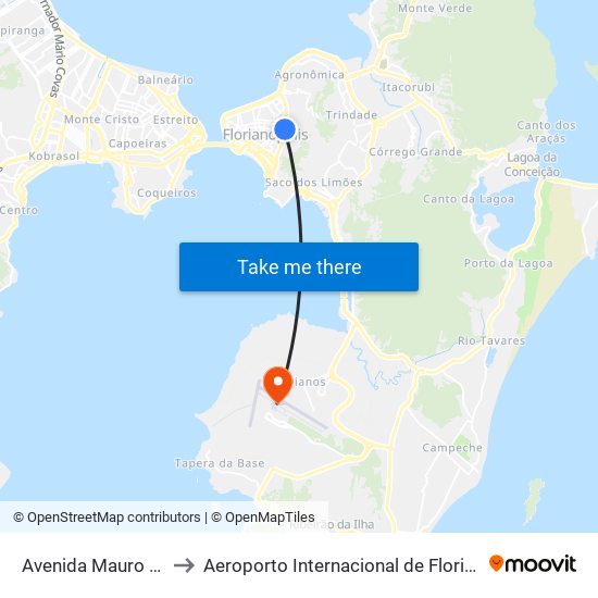 Avenida Mauro Ramos, 950 to Aeroporto Internacional de Florianópolis / Hercílio Luz map