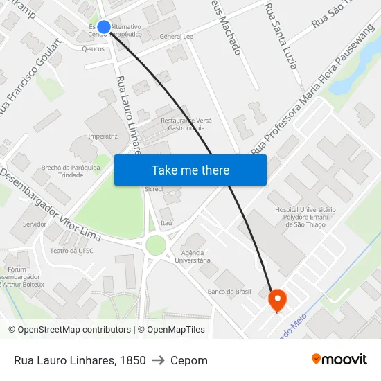 Rua Lauro Linhares, 1850 to Cepom map