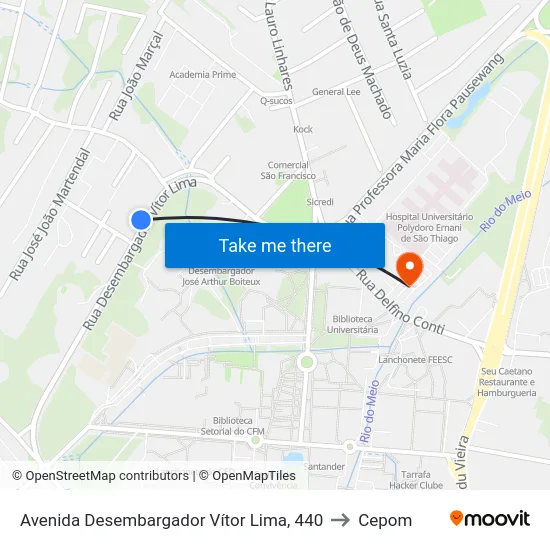 Avenida Desembargador Vítor Lima, 440 to Cepom map