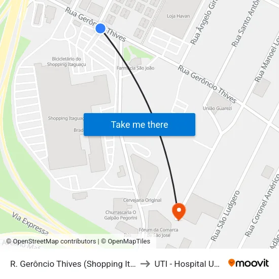 R. Gerôncio Thives (Shopping Itaguaçu) to UTI - Hospital Unimed map