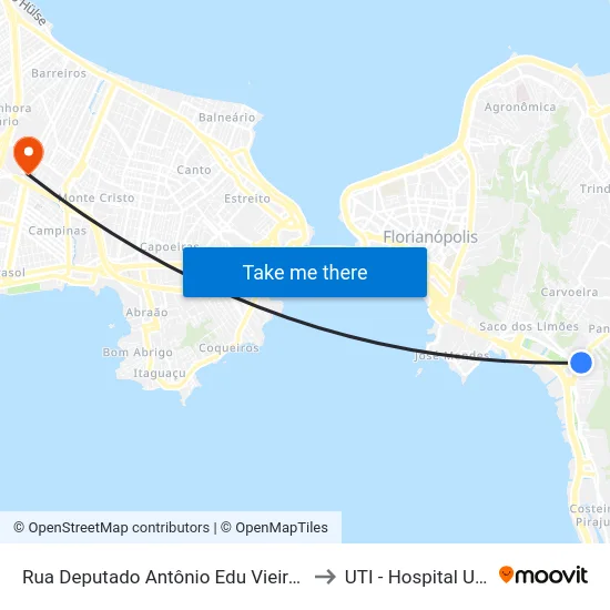Rua Deputado Antônio Edu Vieira, 94 (001) to UTI - Hospital Unimed map