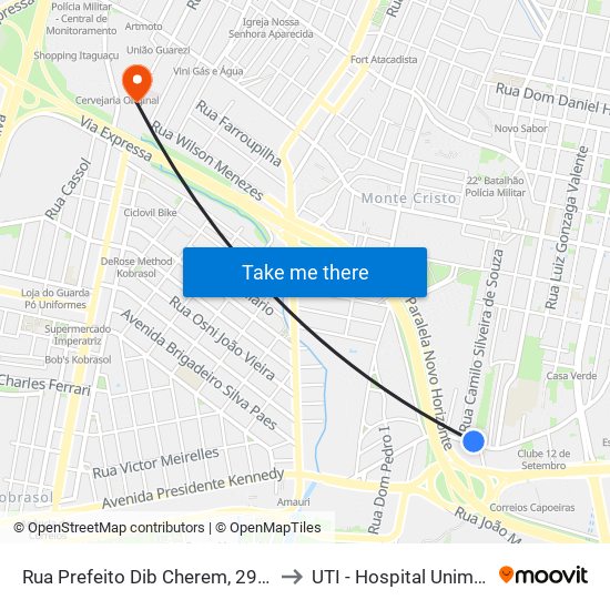 Rua Prefeito Dib Cherem, 2974 to UTI - Hospital Unimed map