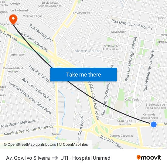 Av. Gov. Ivo Silveira to UTI - Hospital Unimed map