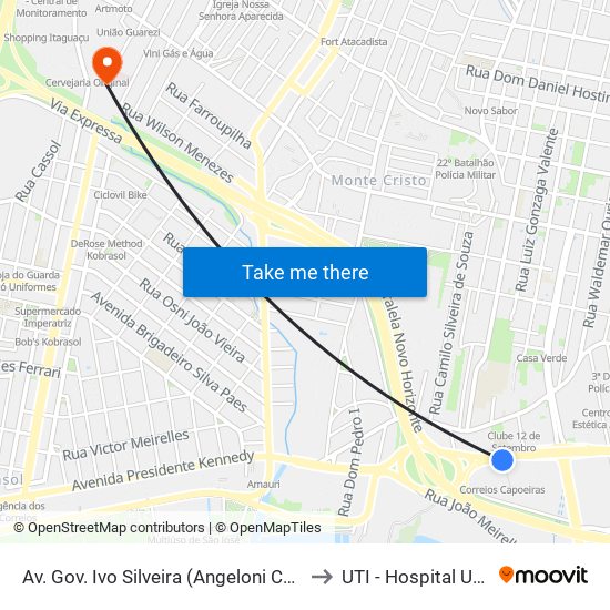 Av. Gov. Ivo Silveira (Angeloni Capoeiras)) to UTI - Hospital Unimed map