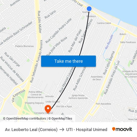 Av. Leoberto Leal (Correios) to UTI - Hospital Unimed map