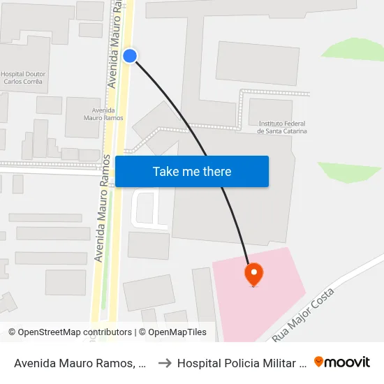 Avenida Mauro Ramos, 950 to Hospital Policia Militar SC map