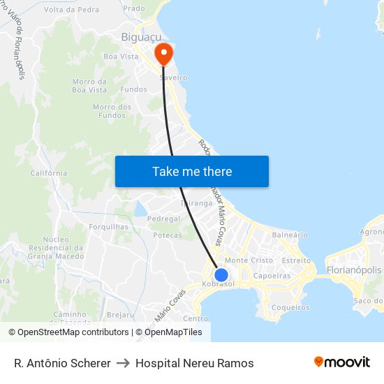 R. Antônio Scherer to Hospital Nereu Ramos map