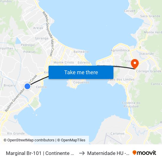 Marginal Br-101 | Continente Shopping to Maternidade HU - UFSC map