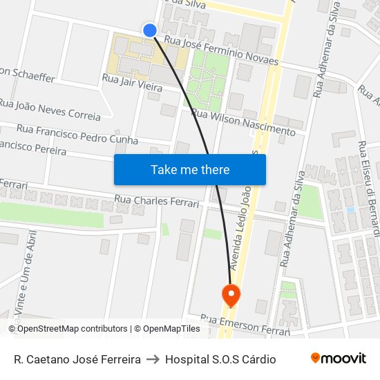 R. Caetano José Ferreira to Hospital S.O.S Cárdio map