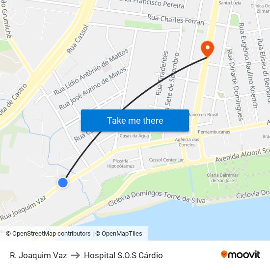 R. Joaquim Vaz to Hospital S.O.S Cárdio map