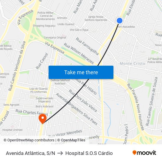 Avenida Atlântica, S/N to Hospital S.O.S Cárdio map