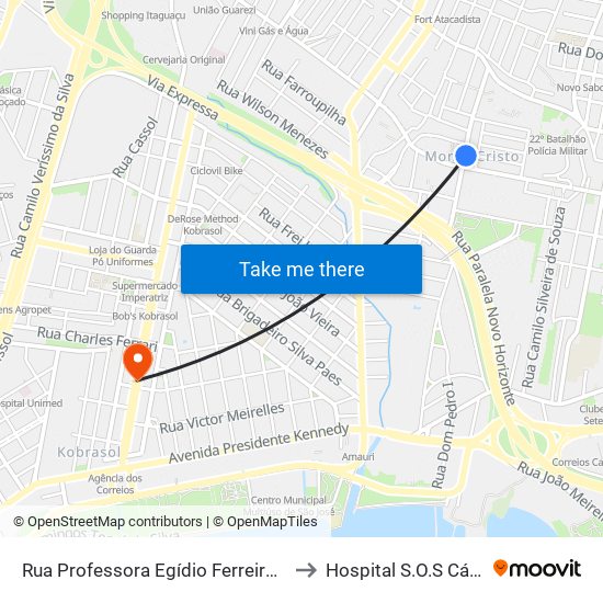 Rua Professora Egídio Ferreira, 816 to Hospital S.O.S Cárdio map