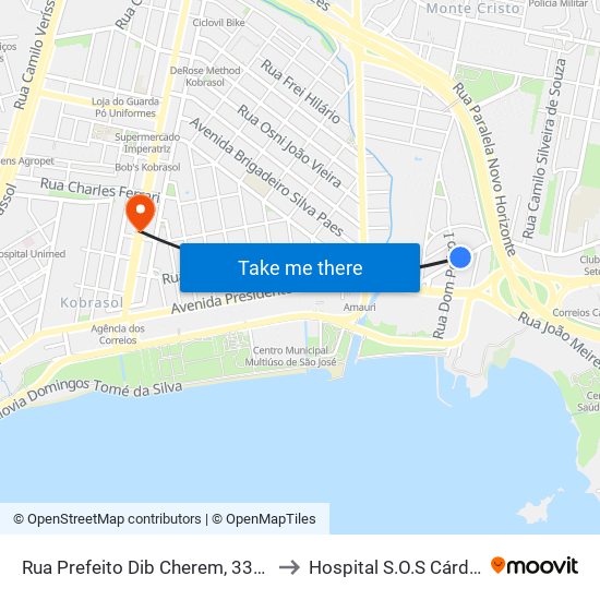 Rua Prefeito Dib Cherem, 3338 to Hospital S.O.S Cárdio map