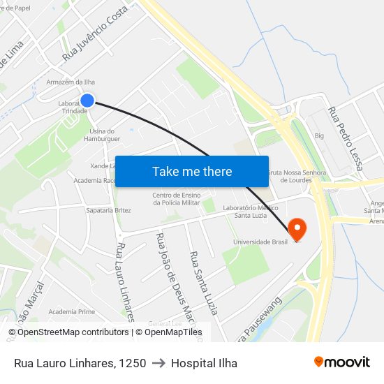 Rua Lauro Linhares, 1250 to Hospital Ilha map