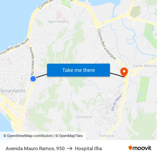 Avenida Mauro Ramos, 950 to Hospital Ilha map
