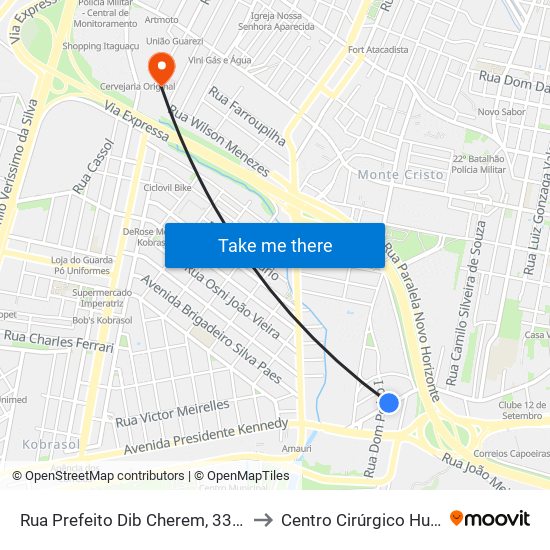 Rua Prefeito Dib Cherem, 3338 to Centro Cirúrgico Hugf map