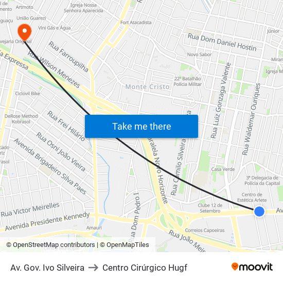 Av. Gov. Ivo Silveira to Centro Cirúrgico Hugf map