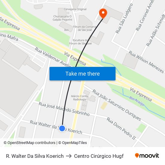 R. Walter Da Silva Koerich to Centro Cirúrgico Hugf map
