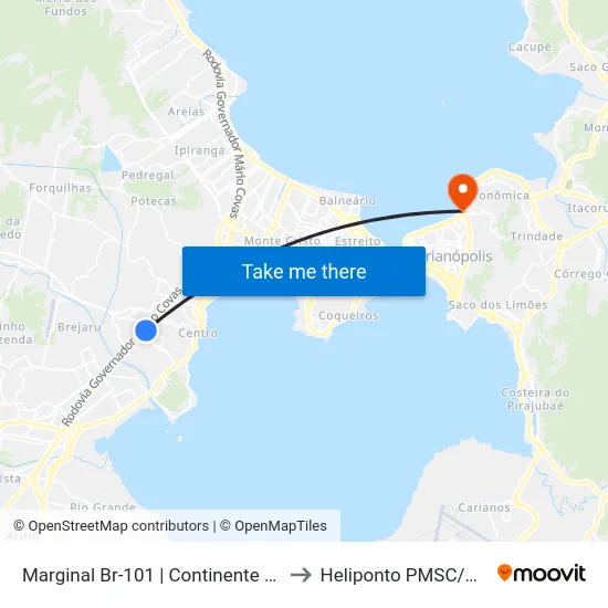 Marginal Br-101 | Continente Shopping to Heliponto PMSC/CBMSC map