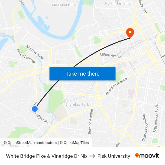 White Bridge Pike & Vineridge Dr Nb to Fisk University map