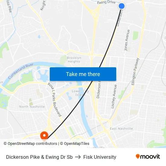 Dickerson Pike & Ewing Dr Sb to Fisk University map