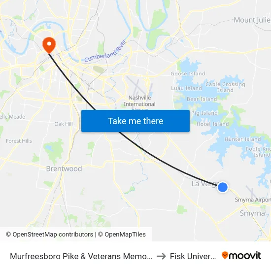 Murfreesboro Pike & Veterans Memorial Eb to Fisk University map