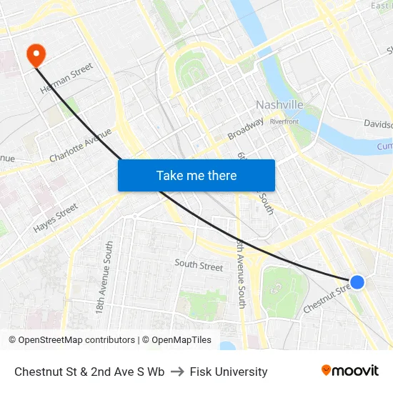Chestnut St & 2nd Ave S Wb to Fisk University map