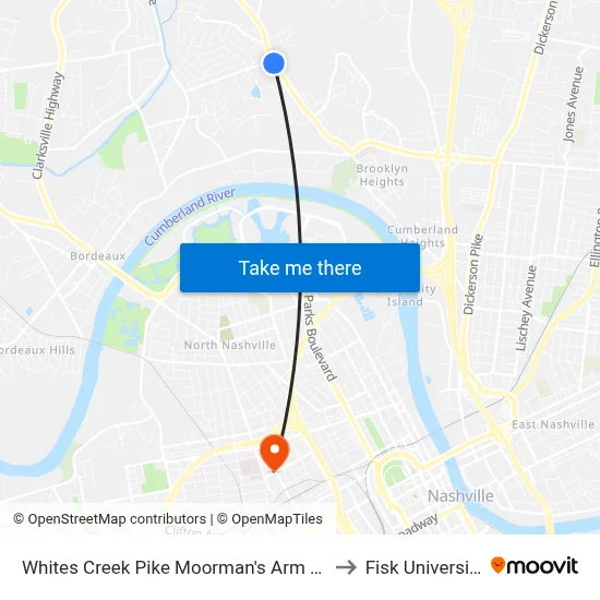 Whites Creek Pike  Moorman's Arm Rd to Fisk University map