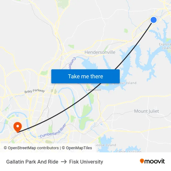 Gallatin Park And Ride to Fisk University map