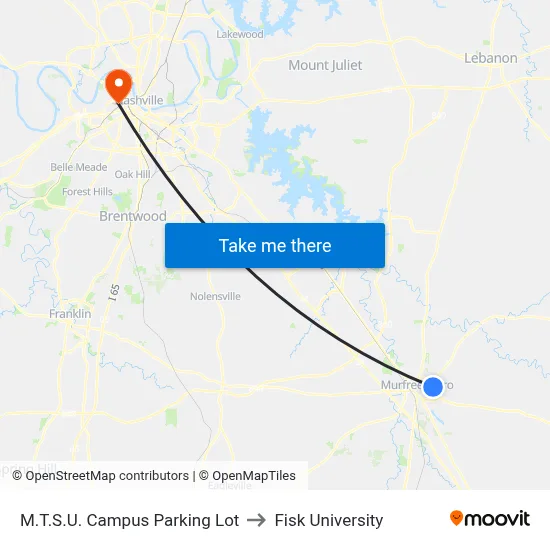 M.T.S.U. Campus Parking Lot to Fisk University map