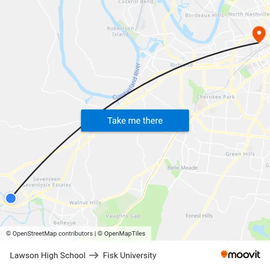 Lawson High School to Fisk University map
