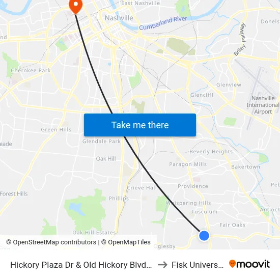 Hickory Plaza Dr & Old Hickory Blvd Nb to Fisk University map