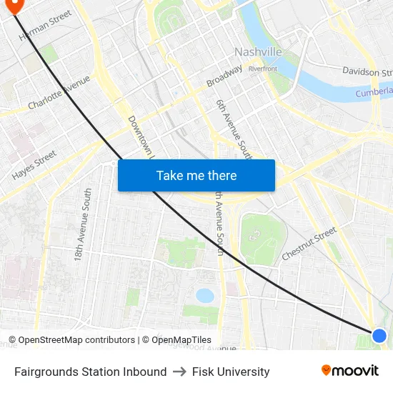 Fairgrounds Station Inbound to Fisk University map