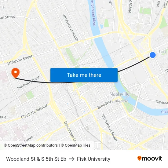 Woodland St & S 5th St Eb to Fisk University map