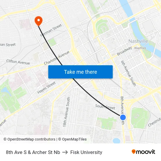 8th Ave S & Archer St Nb to Fisk University map