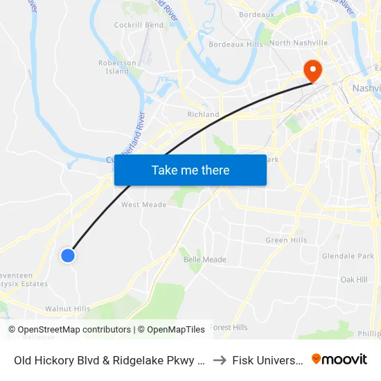 Old Hickory Blvd &  Ridgelake Pkwy Nb to Fisk University map